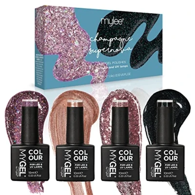 Image of Mylee Gel Nail Polish Quad Colour Set 4x10ml [Champagne Supernova] UV/LED Soak Off Art Manicure Pedicure for Professional, Salon &amp; Home Use Long Lasting Easy to Apply