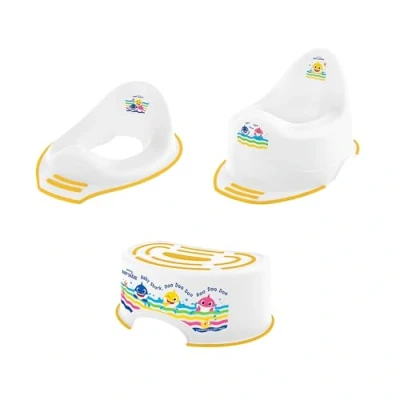 Image of Baby Shark Potty Training Toilet Seat, Plus Step Stool, Lightweight, Anti Stick, Wipe Clean Portable Seat 18M+ Toddler Range 3 Piece Set for Kids