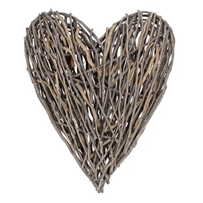 Image of Red Hamper Large Rustic Willow Heart Décor, Wicker, Antique Wash
