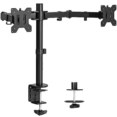 Image of VIVO Dual Monitor Desk Mount, Heavy Duty Fully Adjustable Steel Stand, Holds 2 Computer Screens up to 30 inches and Max 10 kg each, Black, STAND V002