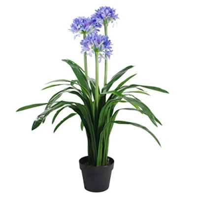 Image of Leaf 90cm Premium Artificial Agapanthus with pot BLUE, Silk