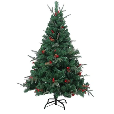 Image of SHATCHI Nordic Fir 5ft Artificial Christmas Tree Naturally Decorated with Pine Cones and Barries Frozen Tips, Green