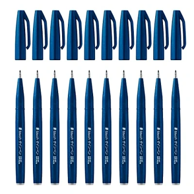 Image of Pentel Brush Sign Pen SES15C 12 Fibre Tip 10 midnight blue