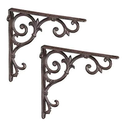 Image of Relaxdays Set of 2 Shelf Brackets, Cast Iron, Rack Support, Vintage Motif, 24.5 x 4 cm, Angle for Shelves, Brown