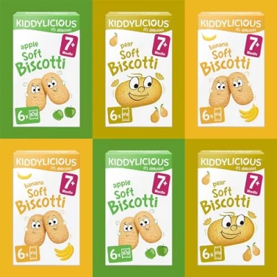Image of Kiddylicious Biscotti Mixed case, Yummy Baked Snacks for Kids Suitable 7+ Months 36 Packs (6x6x10g)