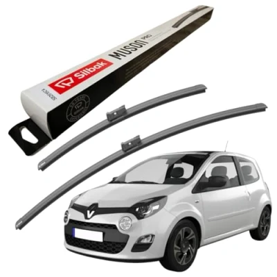 Image of Silbak Windscreen Wipers, fits for RENAULT TWINGO 2 (04/2007 12/2015) Front Wiper Blades, 600mm/400mm