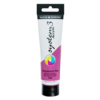 Image of Daler Rowney System3 Acrylic Paint, Plastic Tube, 5.07oz 150 ml, Fluorescent Pink