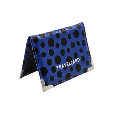 Image of AlezyB 1x Bus Pass Holder Dotted Dark Blue Travel Card, Credit Card and ID for Men Women Soft Leather, Cases &amp; Money Organisers