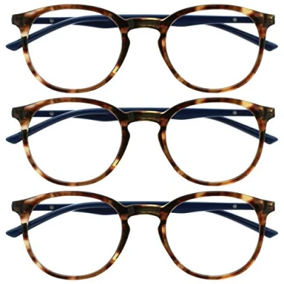 Image of OPULIZE Met Reading Glasses Blue Light Blocking 3 Pack Slim Round Frame Scratch Resistant Spring Hinges Improve Sleep Computer Gaming Anti Reflective Brown Tortoiseshelll Mens Womens BBB60 2 +3.00