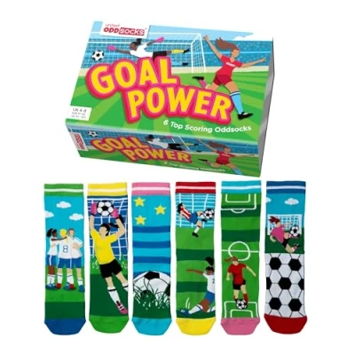 Image of United Oddsocks Goal Power 6 top scoring odd socks gift box UK 4 8 EUR 37 42 US 6½ 10½