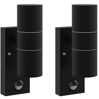 Image of vidaXL Outdoor Wall Lights with Sensor 2 pcs Black Stainless Steel IP44