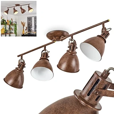 Image of hofstein Koppom Ceiling lamp, Metal lamp in Rusty Brown/White, 4 Flame, with Adjustable lampshades and arms, x E14 Socket, Retro Design, Bulbs not Included