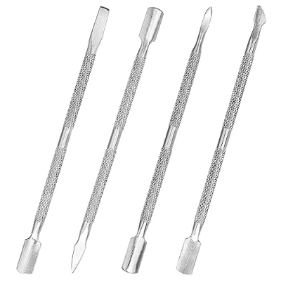 Image of Aruicheng Cuticle Pusher 4Pcs Remover Tool Stainless Steel Nail Scraper Tools Dual Head for Fingernails Toenails Silver