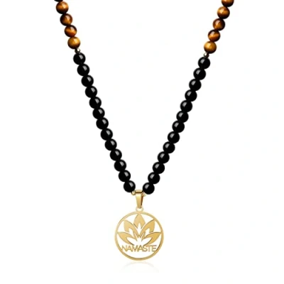 Image of COAI Namaste Black Obsidian Tiger Eye Stone Beaded 108 Mala Yoga Necklace
