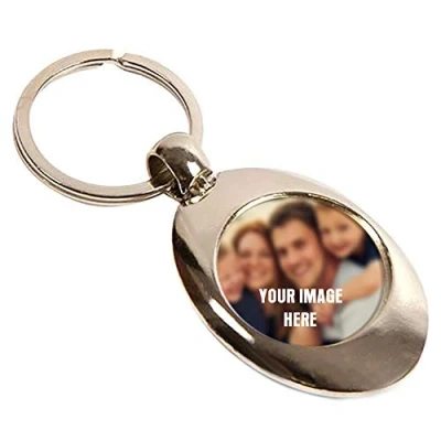 Image of Personalised with Your own Text, Name, Any Logo, Image Themed Metal Photo Insert Keyring Shopping Trolley Coin.