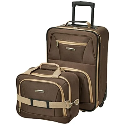 Image of Rockland Fashion Softside Upright Luggage Set, Brown, 2 Piece Set (14/19),