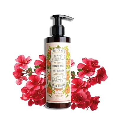 Image of Panier des Sens Body Lotion Rose Geranium Moisturiser for Dry Skin With Shea Butter Care Made in France Vegan Women and Men 97% Natural Ingredients 250ml