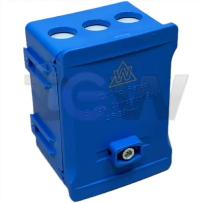 Image of Phase Coloured Henley Style Meter Tails Connection Block 100A 5 Way 2 35mm² BLUE