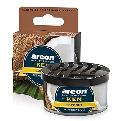 Image of AREON Ken Car Air Freshener Coconut Tin Top Up Adjustable Vented Lid Multi Pack of 2
