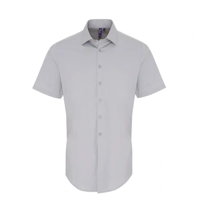 Image of Premier Mens Poplin Stretch Short Sleeved Shirt (Silver) Size 2XL