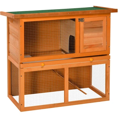 Image of PawHut 2 tier Rabbit Hutch Small Animal Wooden Bunnies House Outdoor Backyard SizesD51 068