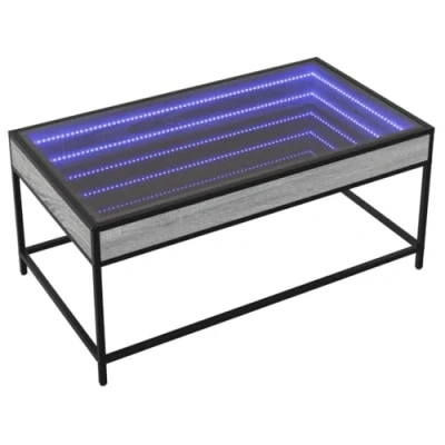 Image of vidaXL Coffee Table with LED Infinity Mirror Modern Grey Sonoma Finish, Engineered Wood, Metal, and Glass RGB Lights, 90x50x41cm Living Room, Bedroom, Side Table, End