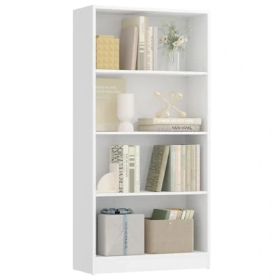 Image of VASAGLE 4 Tier Bookcase with Adjustable Shelves, Children&#039;s Bookshelf and Storage Unit for Study Home Office, 60 x 24 121 cm, White LBC107T14