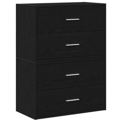 Image of vidaXL black oak 2 drawer engineered wood cabinets 60x31x40 cm versatile storage drawers for living room/bedroom