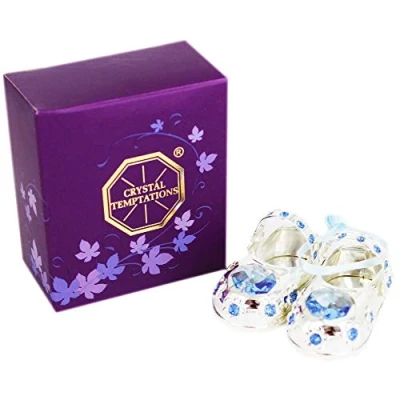 Image of Lesser and Pavey Little Treats Silver Plated Crystal Baby Shoes (Blue)