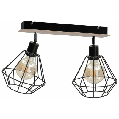Image of Atwood Twin Ceiling Spotlight Black, Wood, 53cm, 2x E27