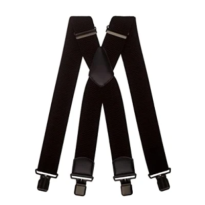 Image of Olata Men&#039;s Extra Wide X Shape Braces/Suspenders in Black with Coloured Leather 5cm. (Black Clips)