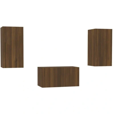 Image of vidaXL TV Cabinet Set 3 Piece Living Room Furniture Sideboard Entertainment Centre Console Stand Media Unit HiFi Brown Oak Engineered Wood