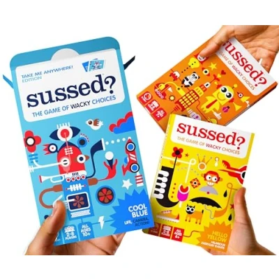 Image of SUSSED Wacky Questions To Ask Each Other: 690 Question Mega Bundle Fun Stocking Fillers 2 16+ Players Family Card Games for Kids Yellow, Blue &amp; Orange Packs