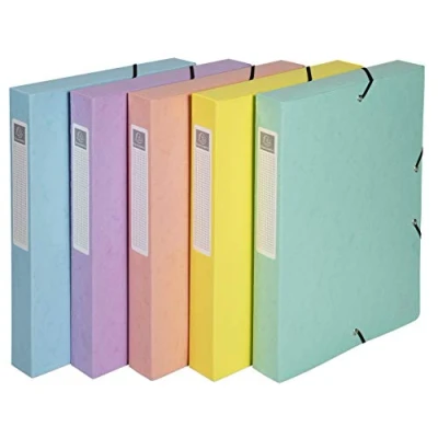 Image of Exacompta Ref 59560E Aquarel Collection Elasticated Filing Boxes 240 x 320mm in Size, 40mm Spine, Holds Approx. 400 Sheets Assorted Pastel Colours (1 item)