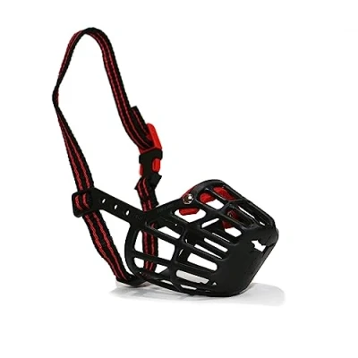 Image of Ancol Gentle Strong Secure Comfortable Plastic Black/Red Muzzle Biting Control Size 5, 22 x 8.5cm