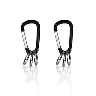 Image of Holesto® Carabiner Key Ring Set of 3 Pendant Organiser Holder Removable Rings for Organisation, Black 2 pieces., One Size