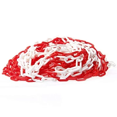 Image of TOPWAY Plastic Chain Barrier 25 Meters 8mm x 25m High Visibilty White and Red Link for Warning Safety Parking Space, Crowd Control, Traffic, Queuing Line 363068