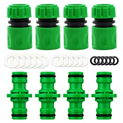 Image of YAAVAAW 8 pack Garden Hose Connector contains 4 End &amp; Double Male Extender, fitting for 1/2 inch (15mm) Hosepipe Quick Connect Repair