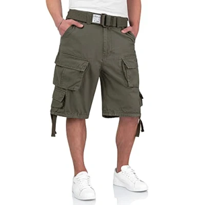Image of Surplus Raw Vintage Division Mens Cargo Shorts, Olive, S
