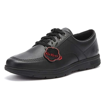 Image of Kickers Unisex Kelland Lace Lo Leather Black School Shoes, Black, 3 UK