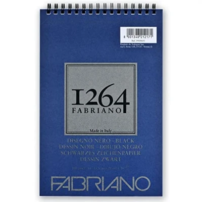 Image of Honsell Fabriano Disegno Nero 19100651 Spiral Bound Sketch Pad 1264 200 g/m² DIN A5 20 Sheets Black Satin Paper with Medium Grain Acid for All Drying Techniques