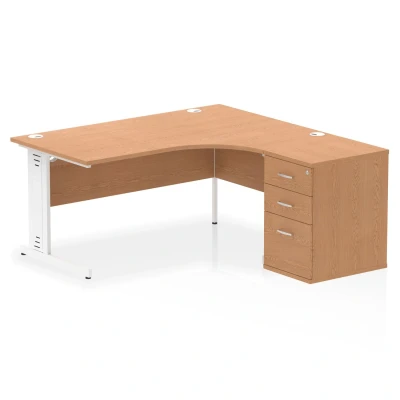Image of Impulse 1600mm Right Crescent Desk Oak White Leg + High Ped
