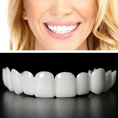 Image of Giural 2 Pcs False Teeth Sets Instant Perfect Smile Dentures Temporary Tooth Repair Kit, Fake Braces for Snap on Veneers One Size Missing Or Broken