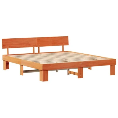 Image of With Headboard Wax brown 200 x cm Solid pine wood Vidaxl