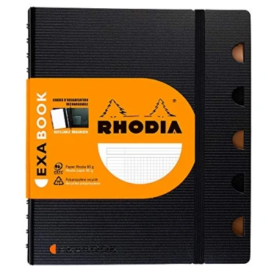 Image of RHODIA 132572C Exabook Black A5+ Refillable Organizer NotebookSmall Squares160 Detachable Perf. 6 Holes Clairefontaine Paper 90g Polypro Cover (Plastic) Rhodiactive