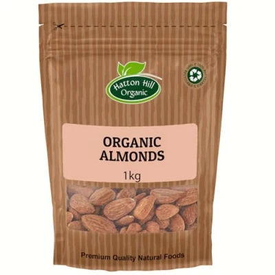 Image of Organic Whole Almonds 1kg by Hatton Hill Raw, Crunchy &amp; Naturally Grown for Snacking, Baking Cooking