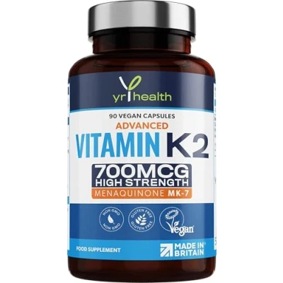 Image of Vitamin K2 MK7 700mcg High Strength Menaquinone 90 Vegan Society Registered Capsules Not Tablets Made in The UK by YrHealth