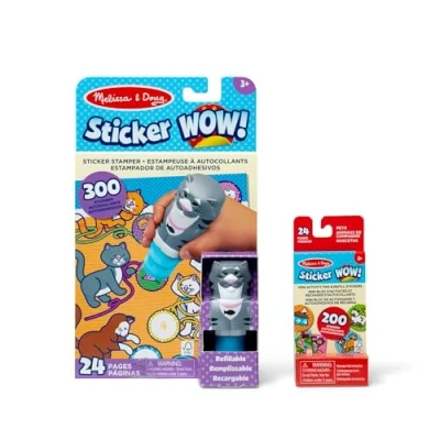 Image of Melissa &amp; Doug Sticker WOW Cat Bundle: 24 Page Activity Pad, Stamper, Mini 500 Stickers, Arts and Crafts Fidget Toy Collectible Character