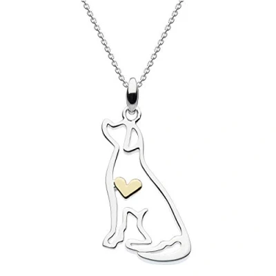 Image of Dew Sterling Silver and Gold Plate &#039;Heart of Gold&#039; Labrador Dog Necklace Length 45.7cm
