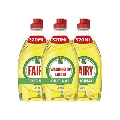 Image of Fairy Lemon Washing Up Liquid with LiftAction Dishes Grease Cleaner 320ml (Pack of 3)